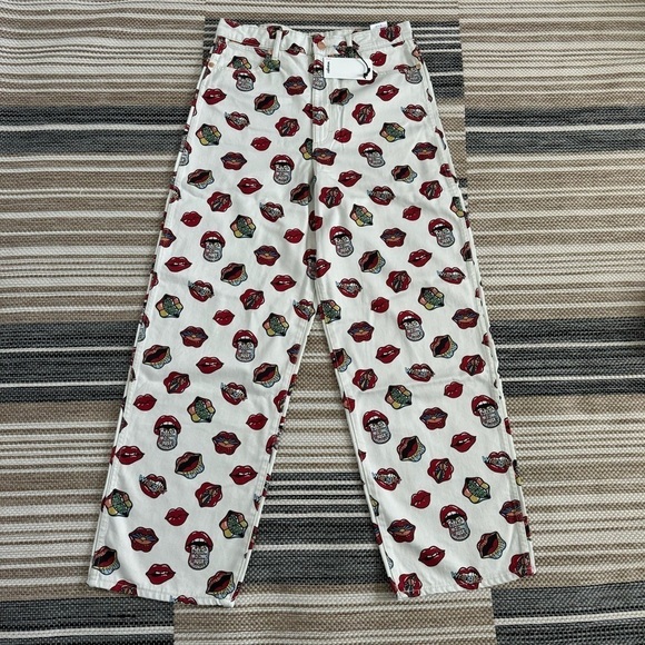 Wrangler Barrel 652 High Rise‎ Jeans Read My Lips Lip Print Cotton Size 25 x 31 - Picture 3 of 15